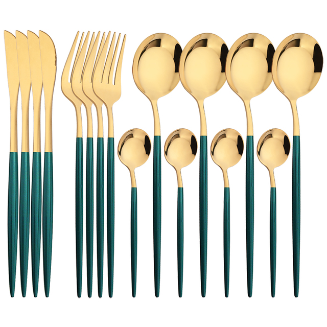 Kitchen Gadgets Green - 16 pièces vert or vaisselle en